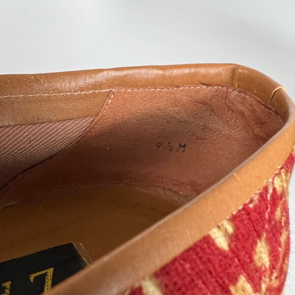 Vintage Smoking Loafer Slip On Flats Slipper Leather Knit Tapestry Eclectic 90s - Picture 5 of 8